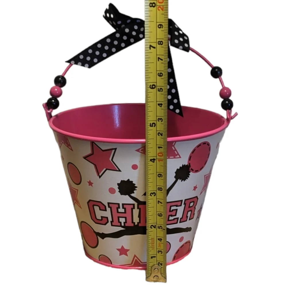 Burton & Burton Spirited Gifts Pink  Cheer Cheerleader Metal Pail Plante…